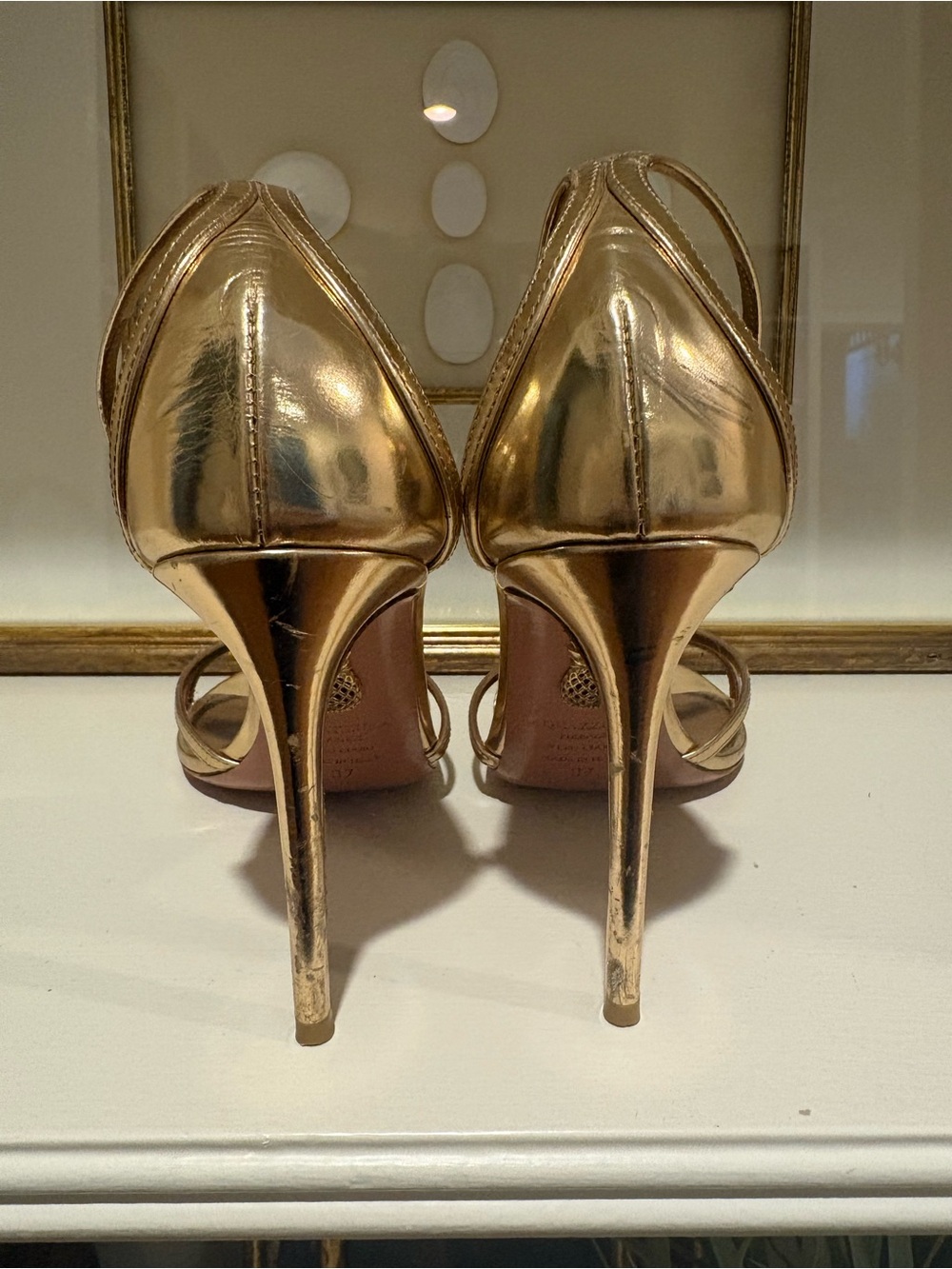 Aquazzura Gold Metallic Ankle-Strap Stiletto Sandal - Picture 8 of 10